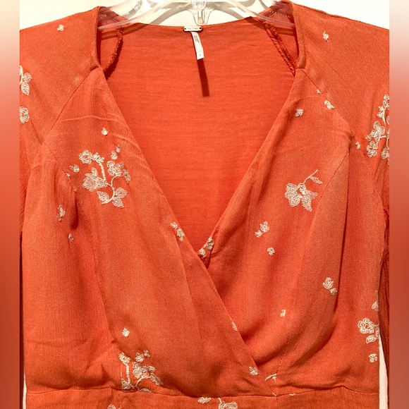 Free People Jasmine Embroidered Mini Dress, Size 2, Papaya Orange - Picture 4 of 11